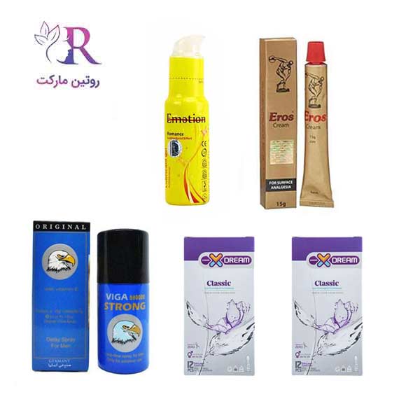 پک ویژه رابطه جنسی شامل یک عدد کرم تاخیری اروس ، دو عدد کاندوم ایکس دریم ، یک عدد اسپری عقابی دوز 880 هزار ، یک عدد ژل روان کننده ایموشن