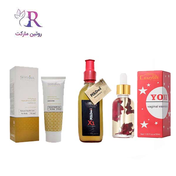 خرید و قیمت پک ژل سفیده کننده بدن سروینا + روغن ماساژ پولونکس + روغن خوشبو کننده یونی