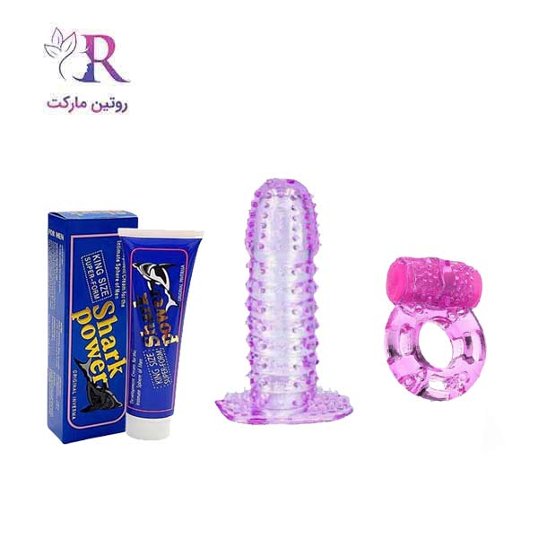 خرید و قیمت پک کرم شارک پاور + حلقه ویبره مردانه + کاندوم ژله ای لبه دار