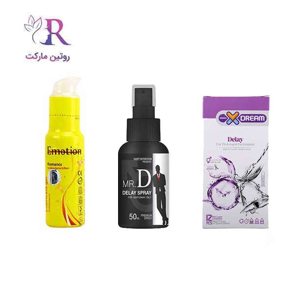 خرید و قیمت پک ویژه اسپری تاخیری mr.dr ، ژل زرد ایموشن ،کاندوم تاخیری دیلی ایکس دریم