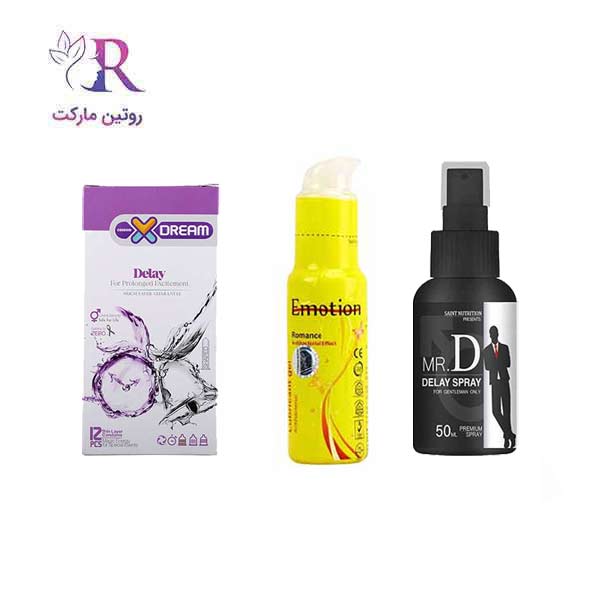 ارسال محرمانه پک تاخیری و روان کننده اسپری فوق تاخیری بدون بی حسی مستر دکتر ، ژل زرد روان کننده بانوان ایموشن ، کاندوم دیلی تاخیری ایکس دریم